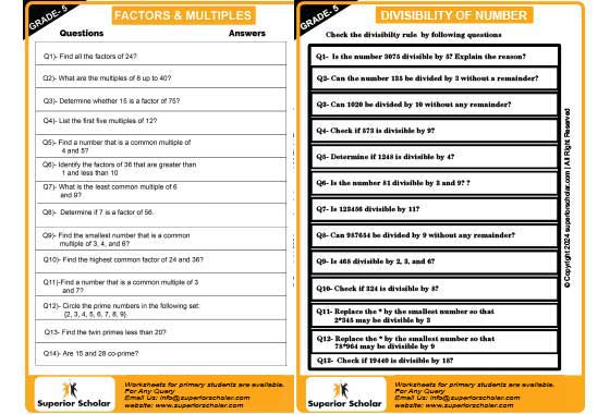Factors Multiples Worksheet