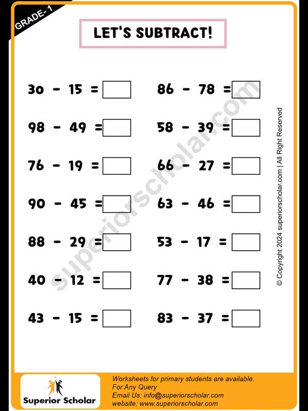 subtraction worksheet