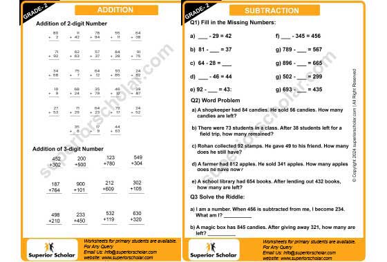 Addition & Subtraction Worksheet
