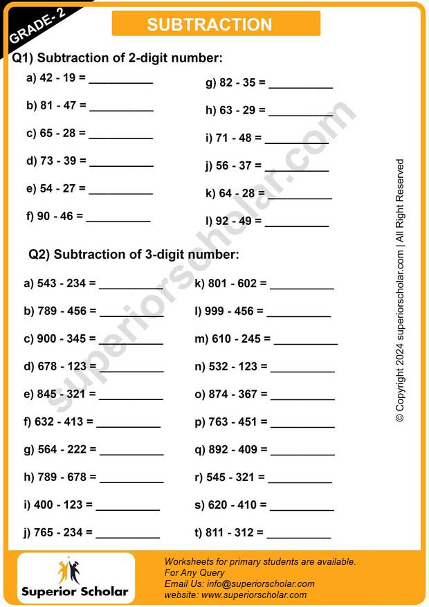 subtraction worksheet