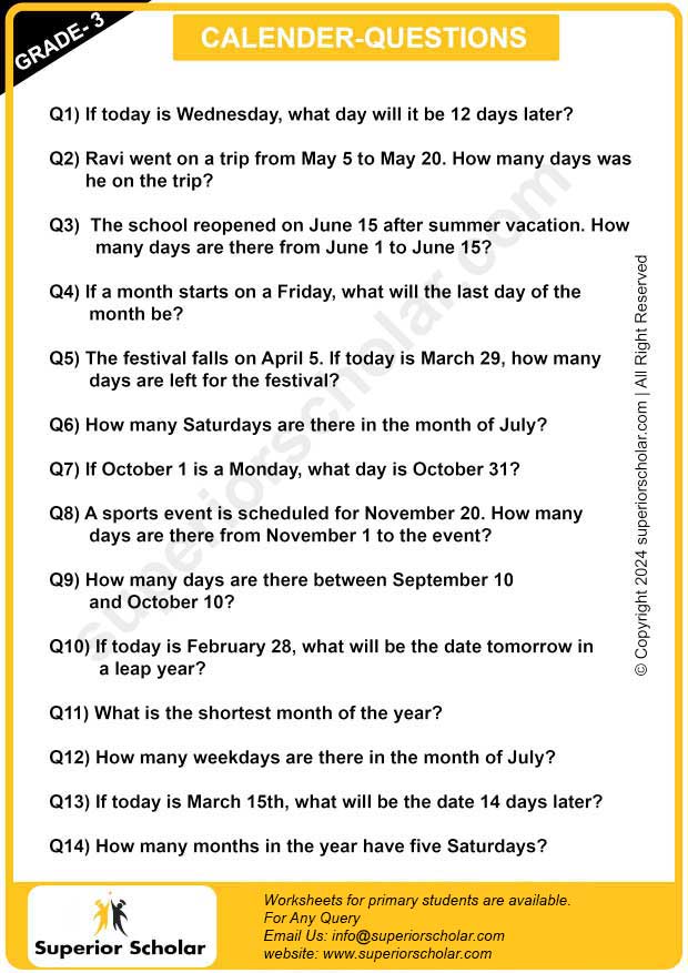 Calendar Worksheet