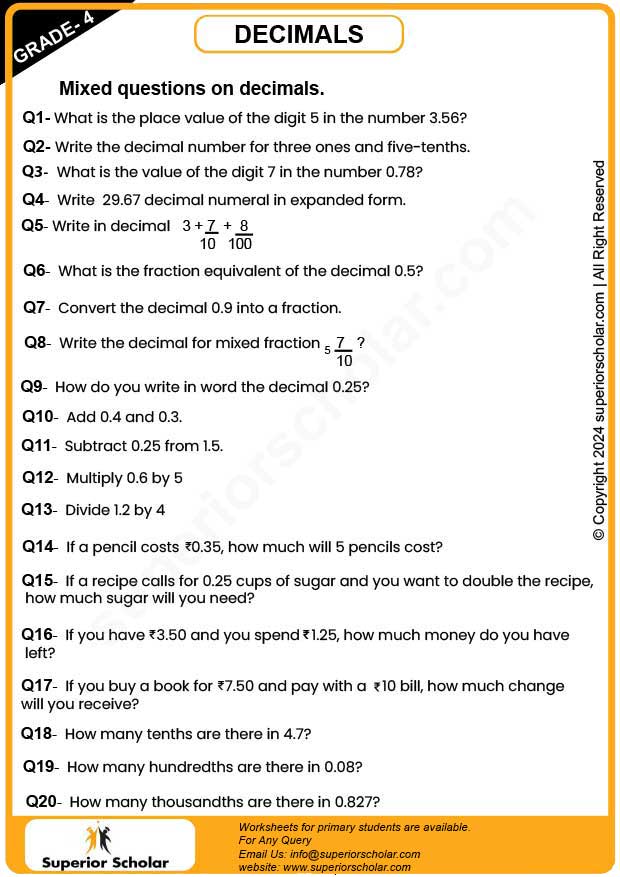 decimals worksheet