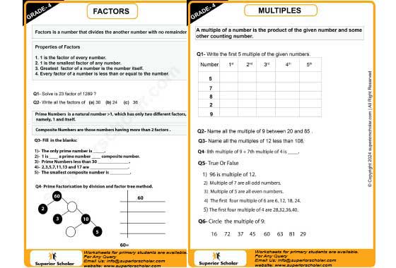 factors & multiples worksheet