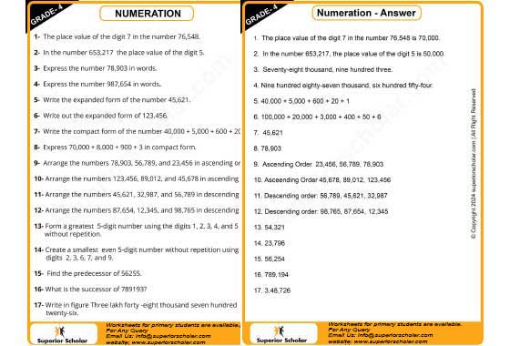 Numeration worksheet
